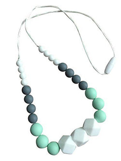 Organic Silicone Teething Necklace | Stylish for Mom to Wear | Great Sensory Tool | Addison" by Little Maes (Mint, Gray, and Alpine Snow)