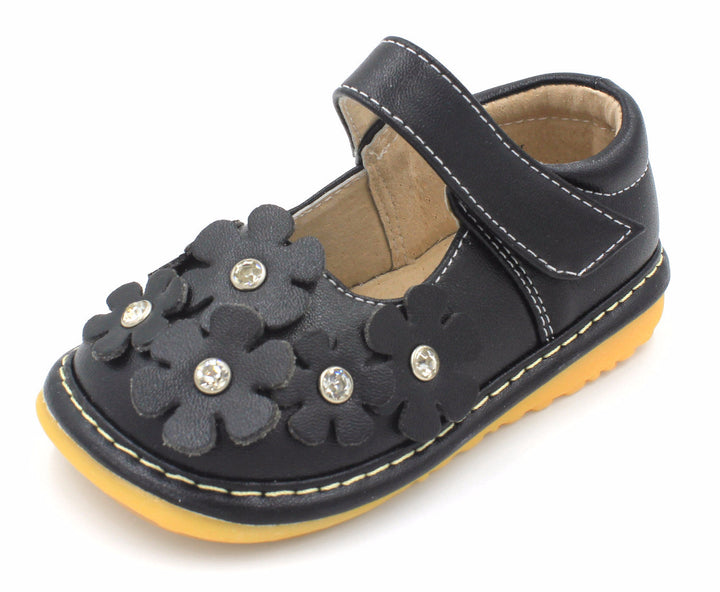 Black Crystal Flowers Squeaky Shoes
