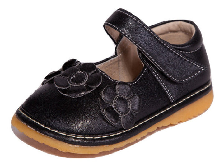 Black Toddler Shoe with Three Black Flowers